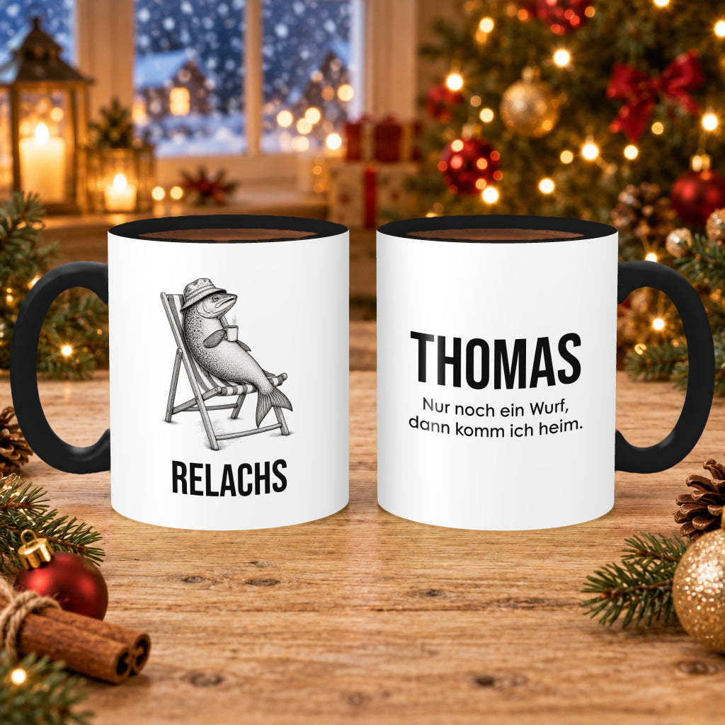 Angler-Tasse mit Namen – lustiges Geschenk für Angler – Weihnachten Kakao – Schwarz · angler-tasse