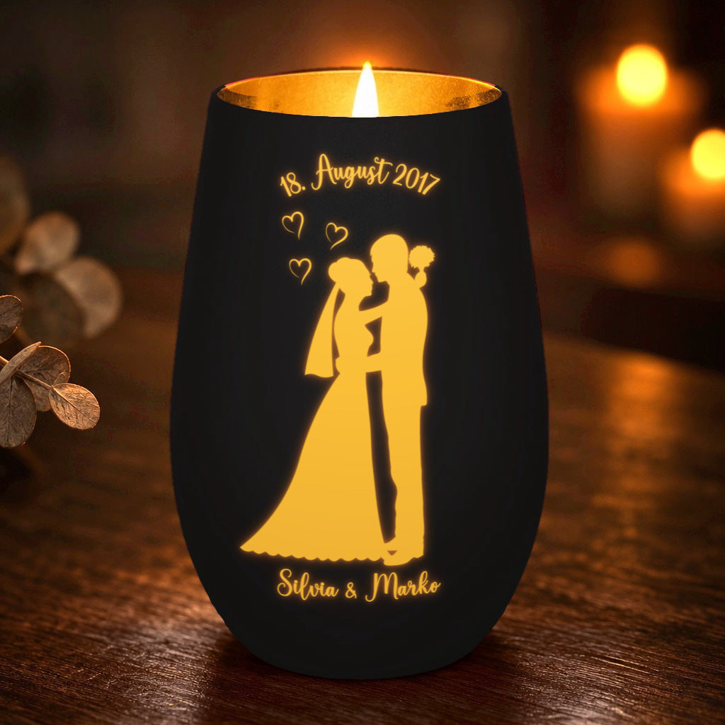 Hochzeits-Windlicht mit euren Namen – Windlicht Abendtisch – Schwarz/Gold