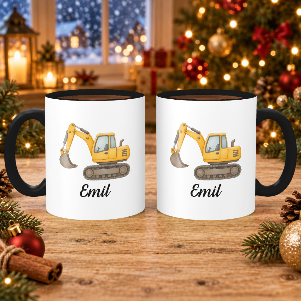 Personalisierte Kindertasse – Fahrzeuge – Weihnachten Kakao – Schwarz · fahrzeug-tasse