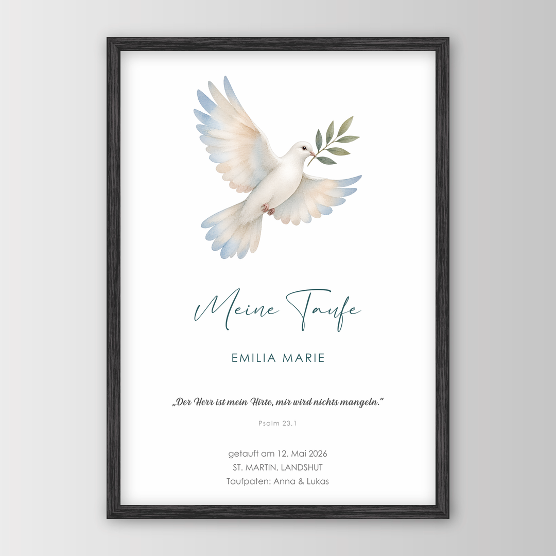 Geschenk zur Taufe - Aquarell-Poster mit Name & Taufspruch – Poster 21x30 Schwarz