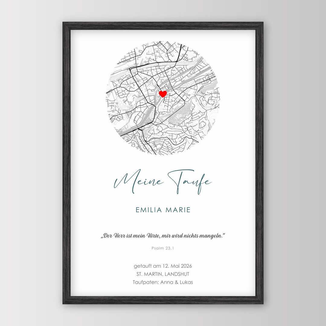 Geschenk zur Taufe - Poster mit Karte, Name & Taufspruch – Poster 21x30 Schwarz