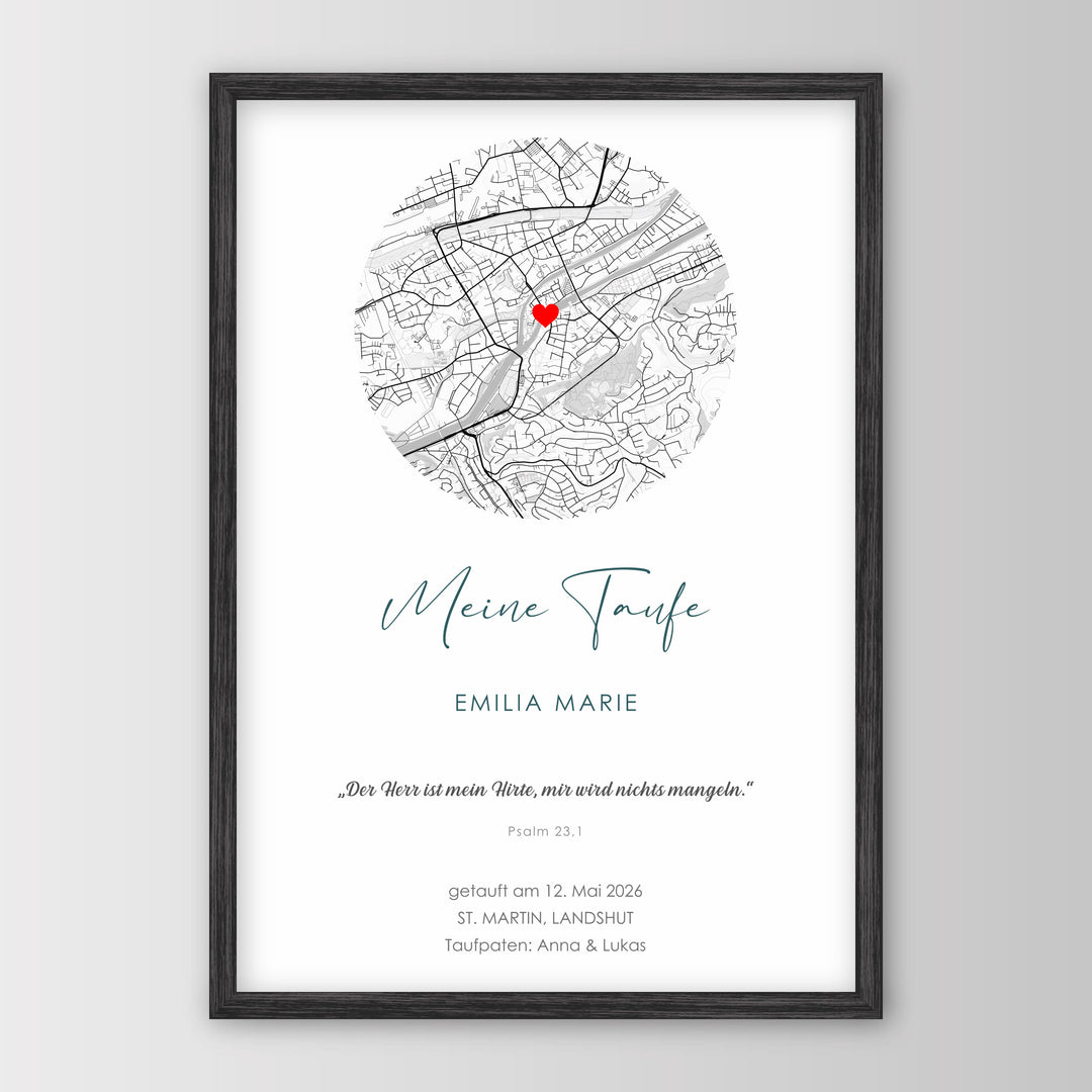 Geschenk zur Taufe - Poster mit Karte, Name & Taufspruch – Poster 21x30 Schwarz