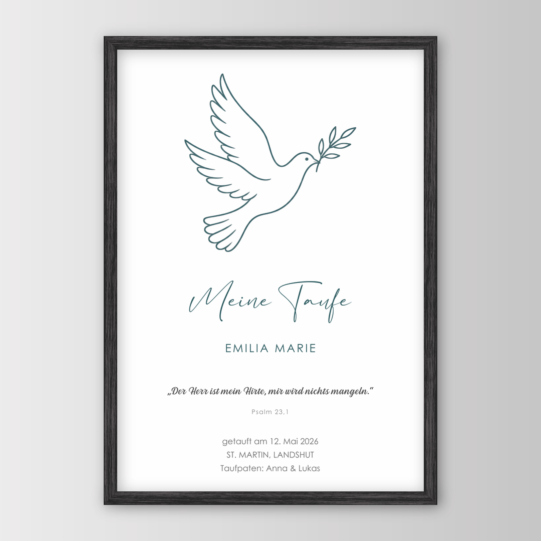 Geschenk zur Taufe - Poster mit Taufmotiv, Name & Taufspruch – Poster 21x30 Schwarz