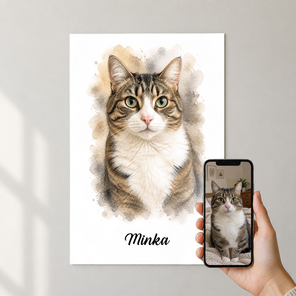 Katzenportrait vom Foto – deine Katze als Aquarell-Poster – Katzenportrait – Foto auf dem Handy