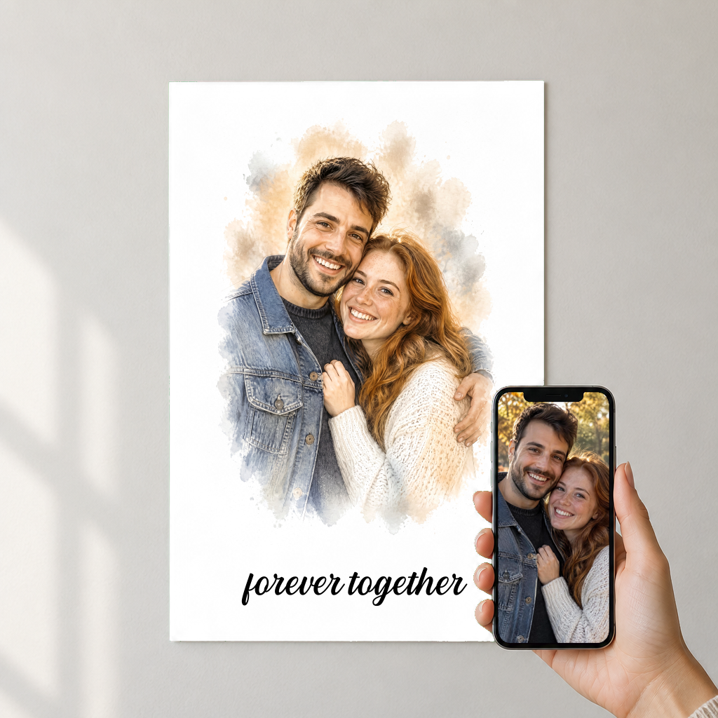 Paarportrait vom Foto – euer Foto als Aquarell-Poster – Paar Portrait – Foto auf dem Handy
