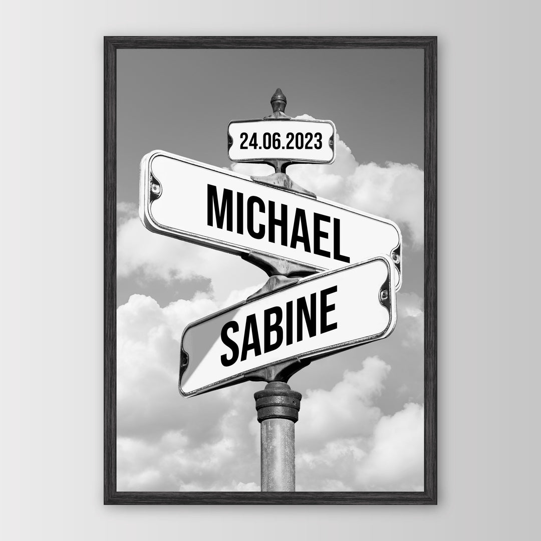 Straßenschild mit Namen - Personalisiertes Poster – Poster 21x30 Schwarz