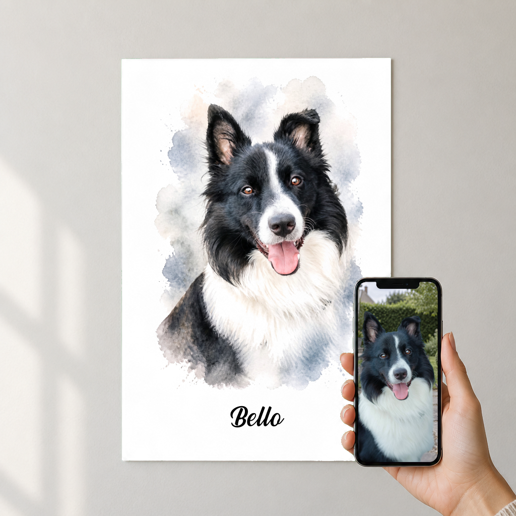 Tierportrait vom Foto – dein Haustier als Aquarell-Poster – Tierportrait – Foto auf dem Handy