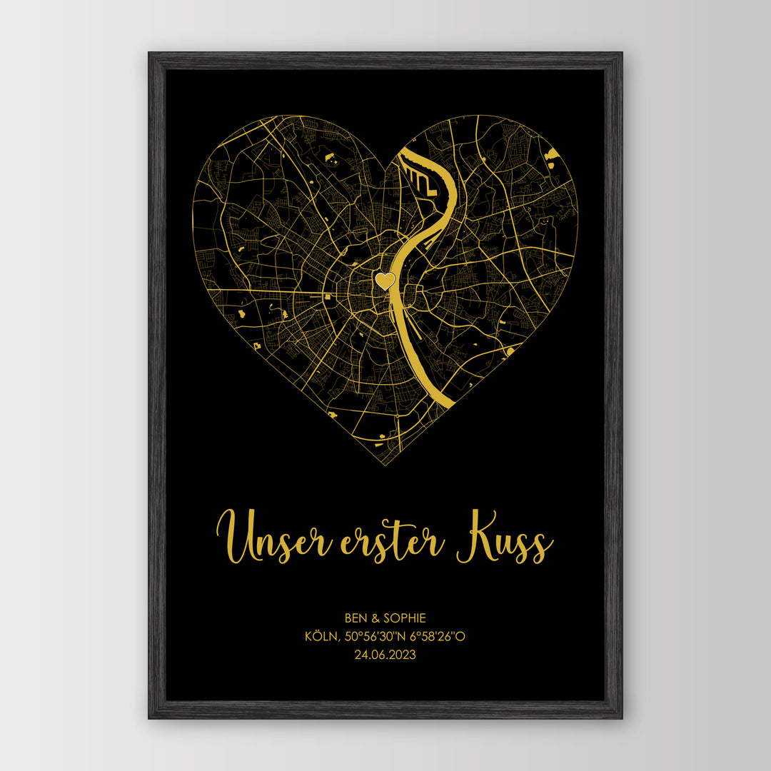 Unser erster Kuss - Personalisiertes Poster – Poster 21x30 Schwarz